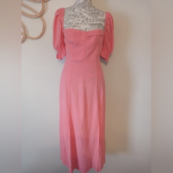 WeWoreWhat Puff-Sleeve Midi Coral Dress Size 4 - Picture 2 of 7